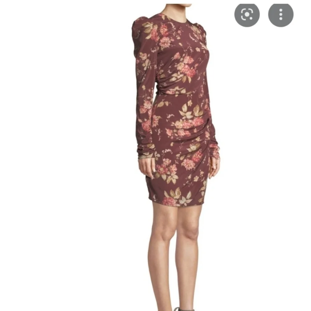 zimmerman brown dress Zimmerman Multicolor Floral Print Linen Lyre Billow Sleeve Midi Dress M